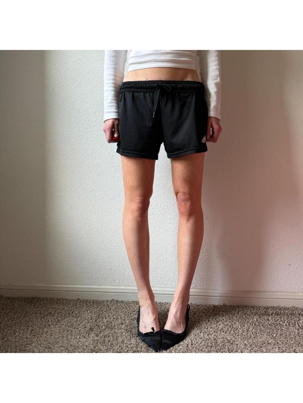 Adidas low rise Midi black and white athletic shorts